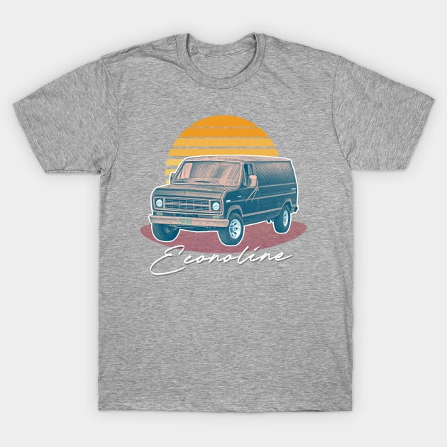 Retro Ford Econoline Faded Retro Sunset Design T-Shirt by DankFutura